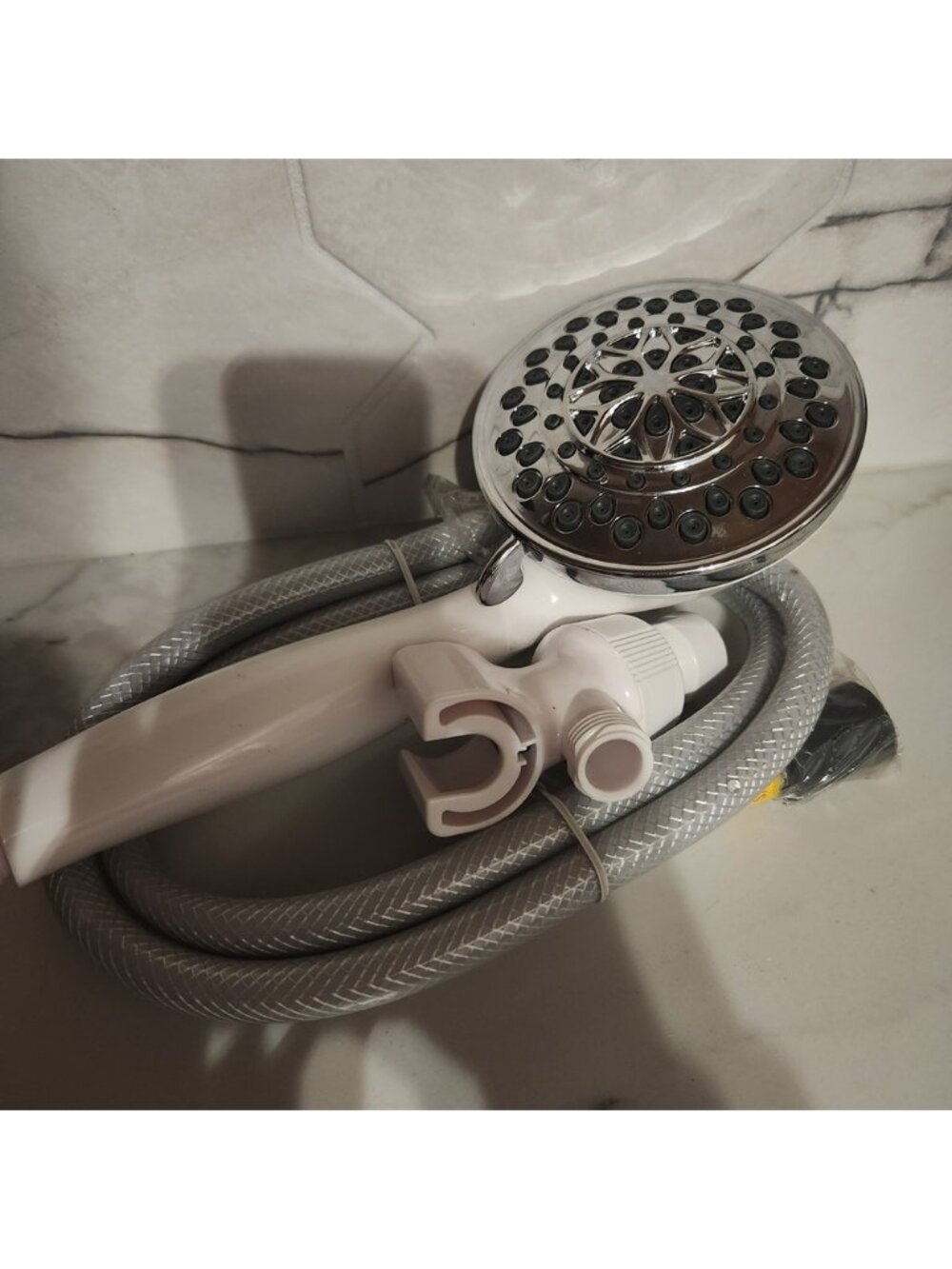 Multi Function Handheld Shower Head with Hose and‎ Mount Chrome and White